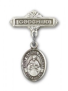 Pin Badge with St. Gabriel Possenti Charm and Godchild Badge Pin [BLBP1825]