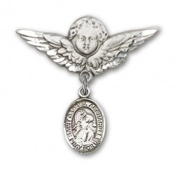 Pin Badge with St. Gabriel the Archangel Charm and Angel with Larger Wings Badge Pin [BLBP0535]