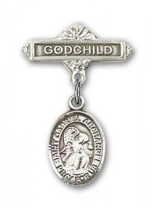Pin Badge with St. Gabriel the Archangel Charm and Godchild Badge Pin [BLBP0537]