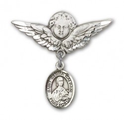 Pin Badge with St. Gemma Galgani Charm and Angel with Larger Wings Badge Pin [BLBP1165]