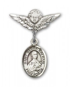Pin Badge with St. Gemma Galgani Charm and Angel with Smaller Wings Badge Pin [BLBP1166]