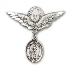 Pin Badge with St. Genesius of Rome Charm and Angel with Larger Wings Badge Pin [BLBP0528]