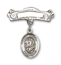 Pin Badge with St. George Charm and Arched Polished Engravable Badge Pin [BLBP0541]
