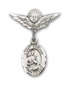 Pin Badge with St. Gerard Charm and Angel with Smaller Wings Badge Pin [BLBP0557]
