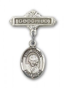 Pin Badge with St. Gianna Beretta Molla Charm and Godchild Badge Pin [BLBP2117]