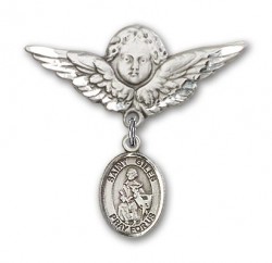 Pin Badge with St. Giles Charm and Angel with Larger Wings Badge Pin [BLBP2255]