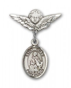 Pin Badge with St. Giles Charm and Angel with Smaller Wings Badge Pin [BLBP2256]