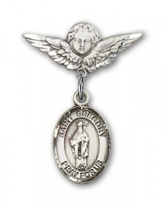 Pin Badge with St. Gregory the Great Charm and Angel with Smaller Wings Badge Pin [BLBP0599]