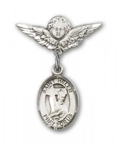 Pin Badge with St. Helen Charm and Angel with Smaller Wings Badge Pin [BLBP0564]