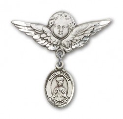Pin Badge with St. Henry II Charm and Angel with Larger Wings Badge Pin [BLBP0584]