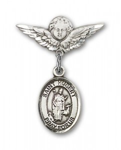 Pin Badge with St. Hubert of Liege Charm and Angel with Smaller Wings Badge Pin [BLBP0578]