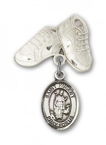 Pin Badge with St. Hubert of Liege Charm and Baby Boots Pin [BLBP0580]