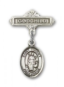 Pin Badge with St. Hubert of Liege Charm and Godchild Badge Pin [BLBP0579]