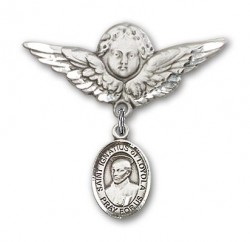 Pin Badge with St. Ignatius Charm and Angel with Larger Wings Badge Pin [BLBP1403]
