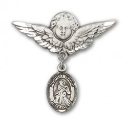 Pin Badge with St. Isaiah Charm and Angel with Larger Wings Badge Pin [BLBP1683]
