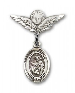 Pin Badge with St. James the Greater Charm and Angel with Smaller Wings Badge Pin [BLBP0613]