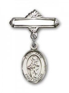 Pin Badge with St. Jane of Valois Charm and Polished Engravable Badge Pin [BLBP0462]