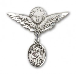 Pin Badge with St. Januarius Charm and Angel with Larger Wings Badge Pin [BLBP2262]