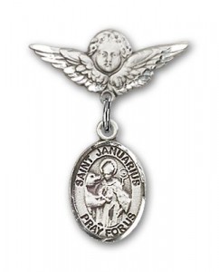 Pin Badge with St. Januarius Charm and Angel with Smaller Wings Badge Pin [BLBP2263]