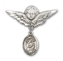 Pin Badge with St. Jason Charm and Angel with Larger Wings Badge Pin [BLBP0619]