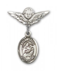 Pin Badge with St. Jason Charm and Angel with Smaller Wings Badge Pin [BLBP0620]