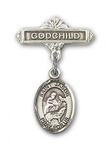 Pin Badge with St. Jason Charm and Godchild Badge Pin [BLBP0621]