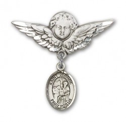 Pin Badge with St. Jerome Charm and Angel with Larger Wings Badge Pin [BLBP1193]
