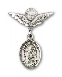 Pin Badge with St. Jerome Charm and Angel with Smaller Wings Badge Pin [BLBP1194]
