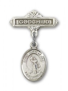 Pin Badge with St. Joan of Arc Charm and Godchild Badge Pin [BLBP0635]