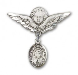 Pin Badge with St. John Baptist de la Salle Charm and Angel with Larger Wings Badge Pin [BLBP1711]