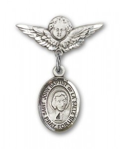 Pin Badge with St. John Baptist de la Salle Charm and Angel with Smaller Wings Badge Pin [BLBP1712]