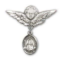 Pin Badge with St. John Chrysostom Charm and Angel with Larger Wings Badge Pin [BLBP2283]