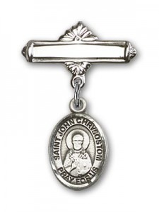 Pin Badge with St. John Chrysostom Charm and Polished Engravable Badge Pin [BLBP2280]