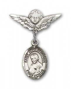 Pin Badge with St. John Neumann Charm and Angel with Smaller Wings Badge Pin [BLBP1313]