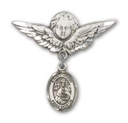 Pin Badge with St. John the Apostle Charm and Angel with Larger Wings Badge Pin [BLBP0654]
