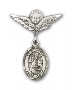Pin Badge with St. John the Apostle Charm and Angel with Smaller Wings Badge Pin [BLBP0655]