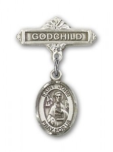 Pin Badge with St. John the Apostle Charm and Godchild Badge Pin [BLBP0656]