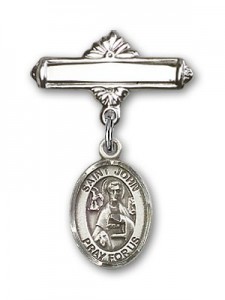 Pin Badge with St. John the Apostle Charm and Polished Engravable Badge Pin [BLBP0651]