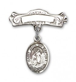 Pin Badge with St. John the Baptist Charm and Arched Polished Engravable Badge Pin [BLBP0639]