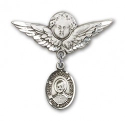 Pin Badge with St. Josemaria Escriva Charm and Angel with Larger Wings Badge Pin [BLBP2318]