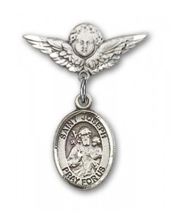 Pin Badge with St. Joseph Charm and Angel with Smaller Wings Badge Pin [BLBP0669]