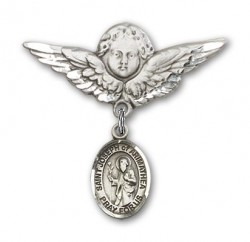Pin Badge with St. Joseph of Arimathea Charm and Angel with Larger Wings Badge Pin [BLBP1968]