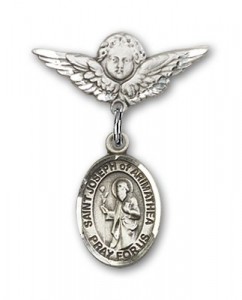 Pin Badge with St. Joseph of Arimathea Charm and Angel with Smaller Wings Badge Pin [BLBP1969]