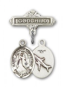 Pin Badge with St. Joseph of Cupertino Charm and Godchild Badge Pin [BLBP0663]