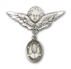 Pin Badge with St. Josephine Bakhita Charm and Angel with Larger Wings Badge Pin [BLBP2304]
