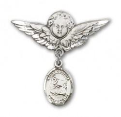 Pin Badge with St. Joshua Charm and Angel with Larger Wings Badge Pin [BLBP0675]