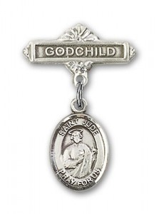 Pin Badge with St. Jude Thaddeus Charm and Godchild Badge Pin [BLBP0684]