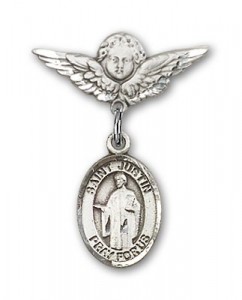 Pin Badge with St. Justin Charm and Angel with Smaller Wings Badge Pin [BLBP0627]