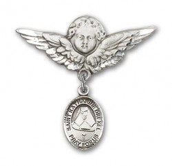 Pin Badge with St. Katherine Drexel Charm and Angel with Larger Wings Badge Pin [BLBP0366]