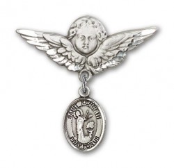 Pin Badge with St. Kenneth Charm and Angel with Larger Wings Badge Pin [BLBP2164]